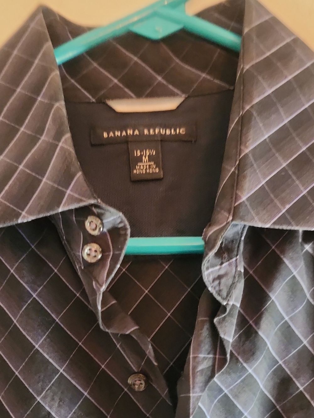 Banana Republic Black Dress Shirt with Light Windowpane